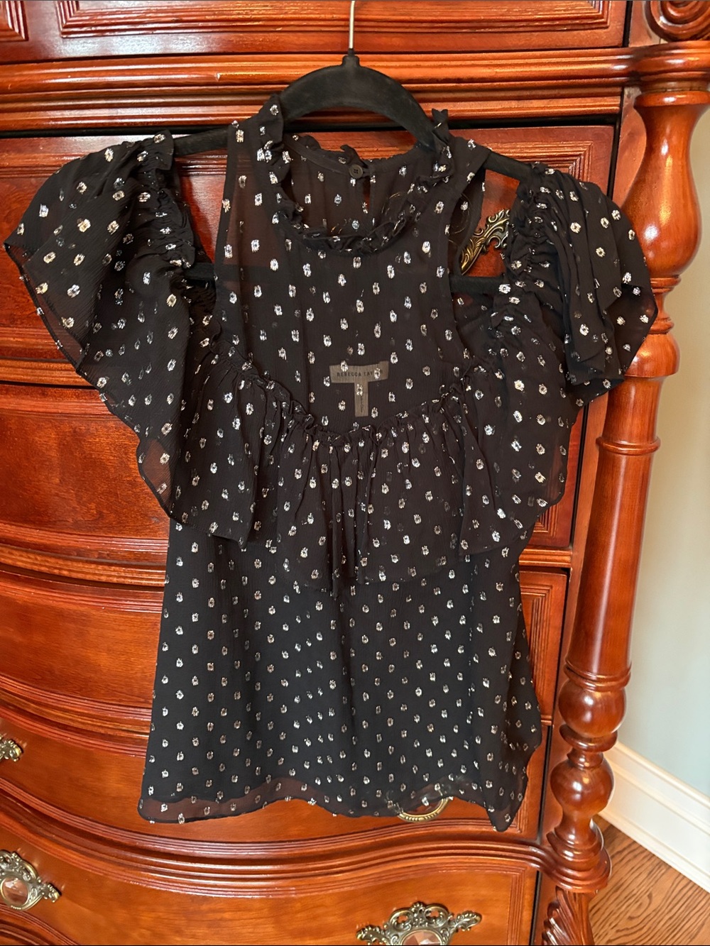 Rebecca Taylor Black Ruffle Sleeve Blouse